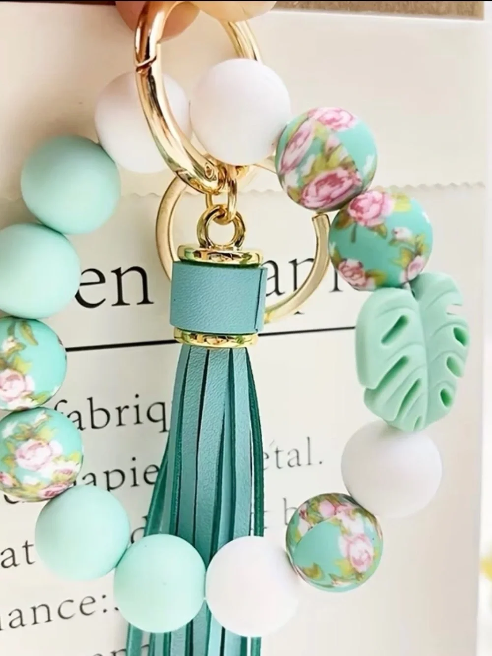 Silicone Leaf Tassel Keychain Bracelet -B22